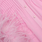 Pink Georgette Feather Cuff Maxi Dress