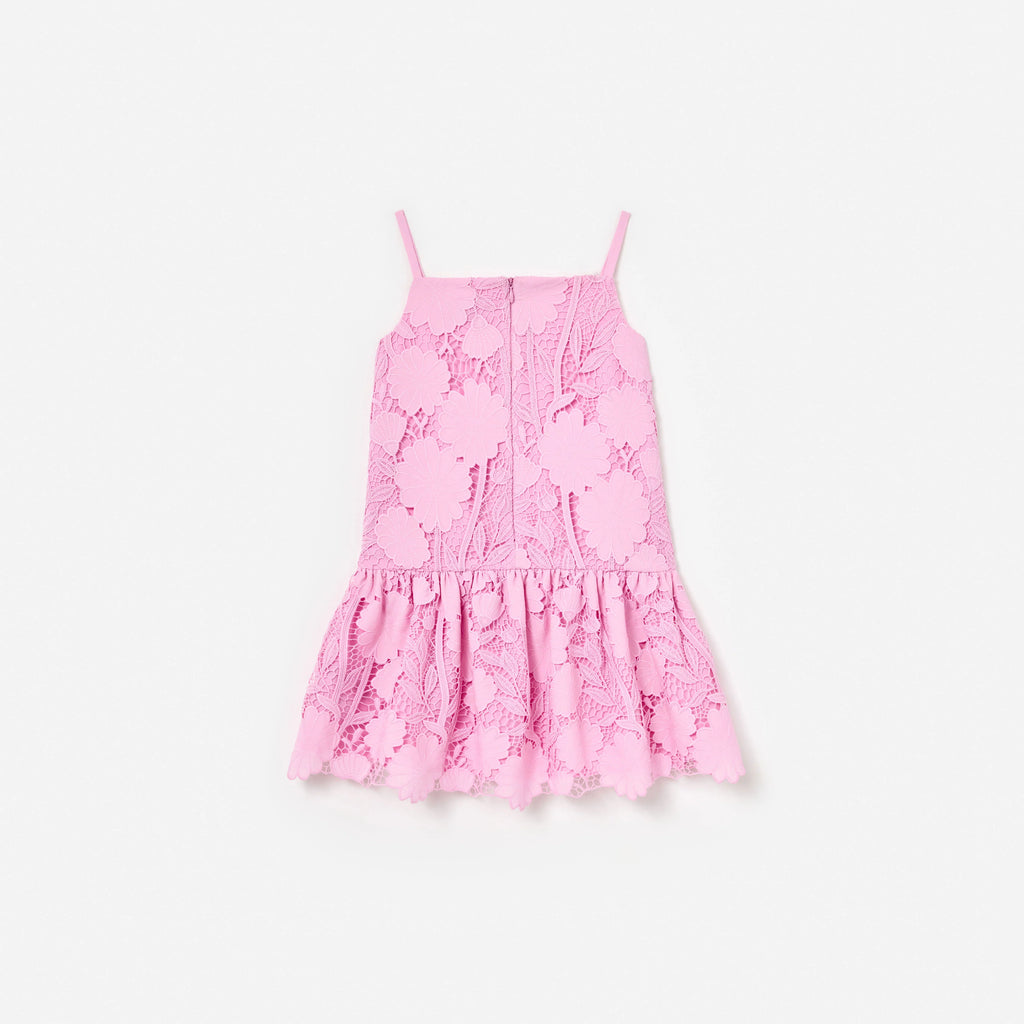 Pink Sleeveless Flower Lace Dress