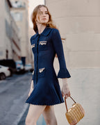 Navy Shell Embellished Knit Mini Dress