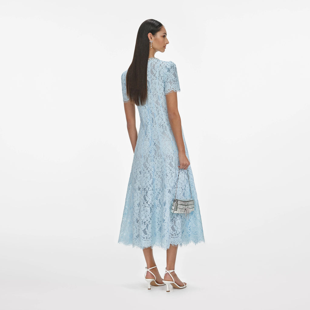 Blue Lace Embellished Midi Dress