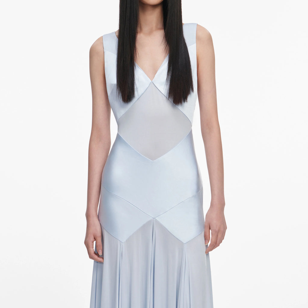 Blue Satin Jersey Maxi Dress