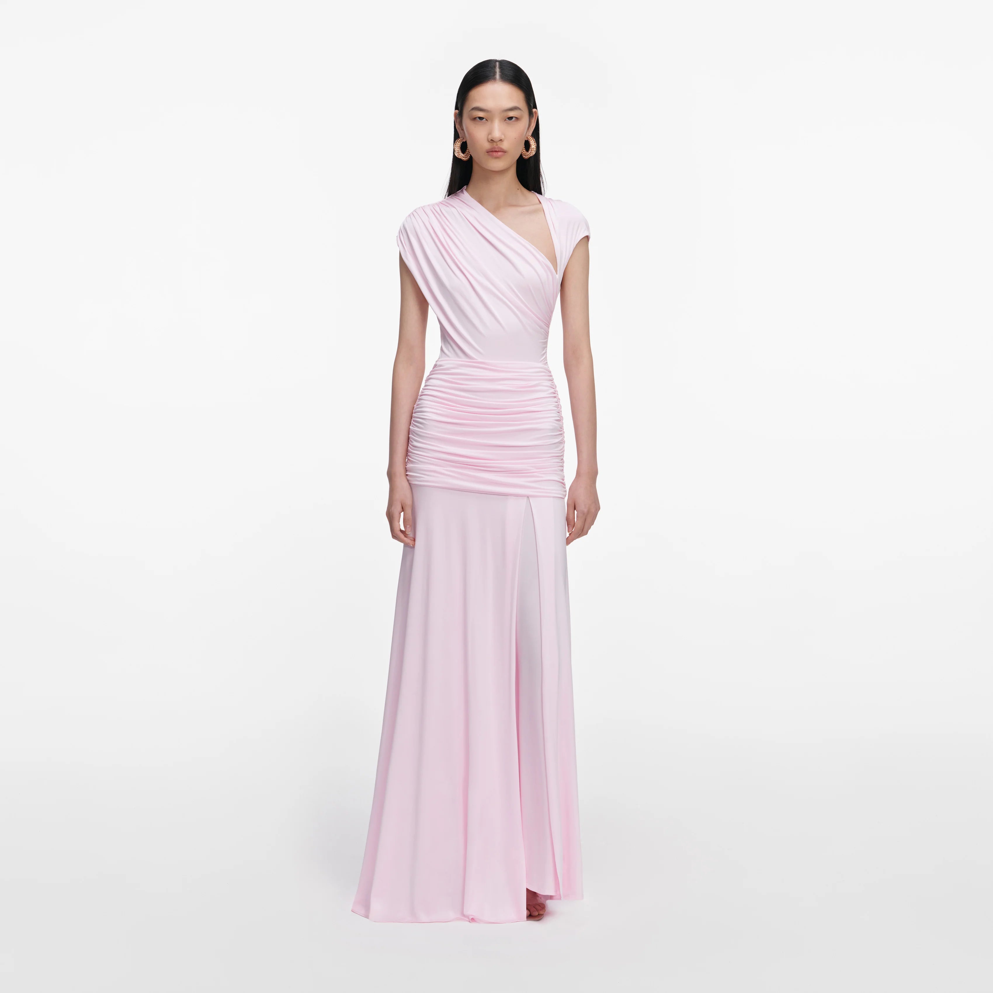 Pink Jersey Draped Maxi Dress