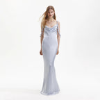 Blue Satin Flower Maxi Dress