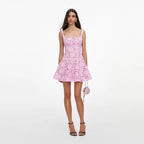 Pink Lace Flared Mini Dress