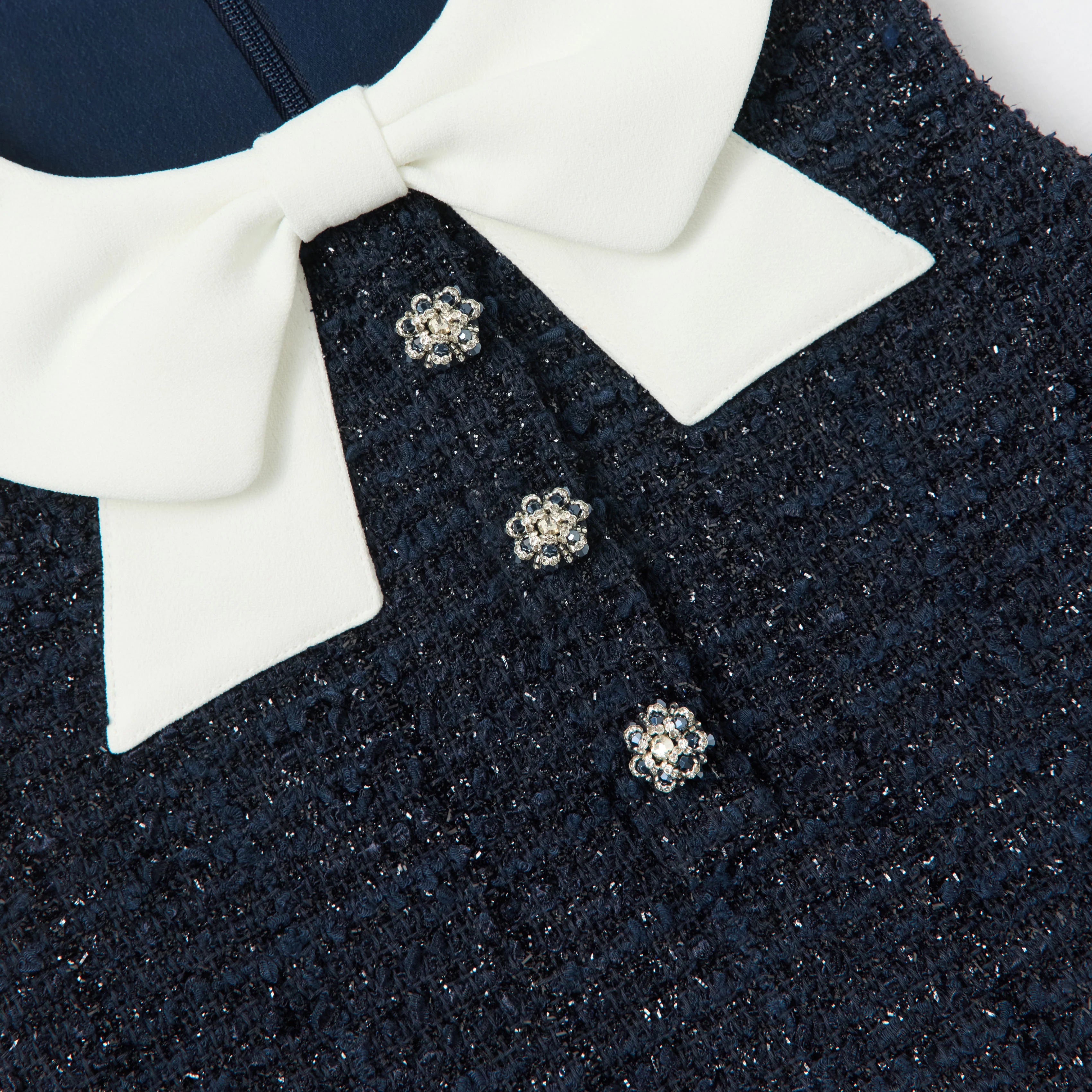 Navy Boucle Sleeveless Dress