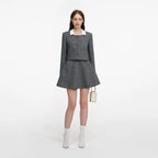 Grey Herringbone Scarf Detail Jacket