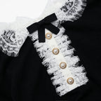 Black Knit Lace Collar Top