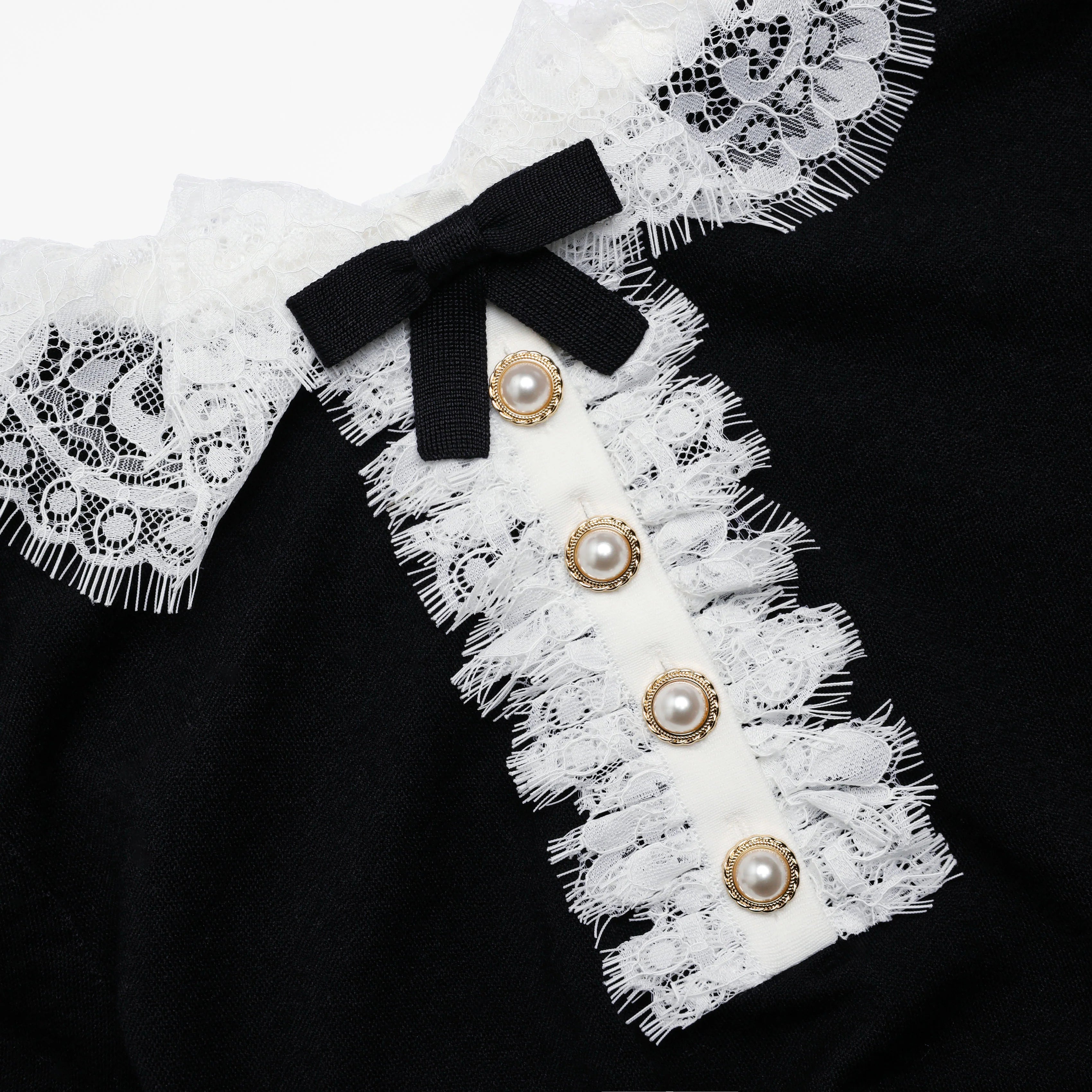 Black Knit Lace Collar Top