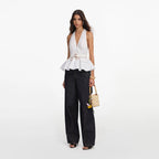 White Linen Blend Peplum Top