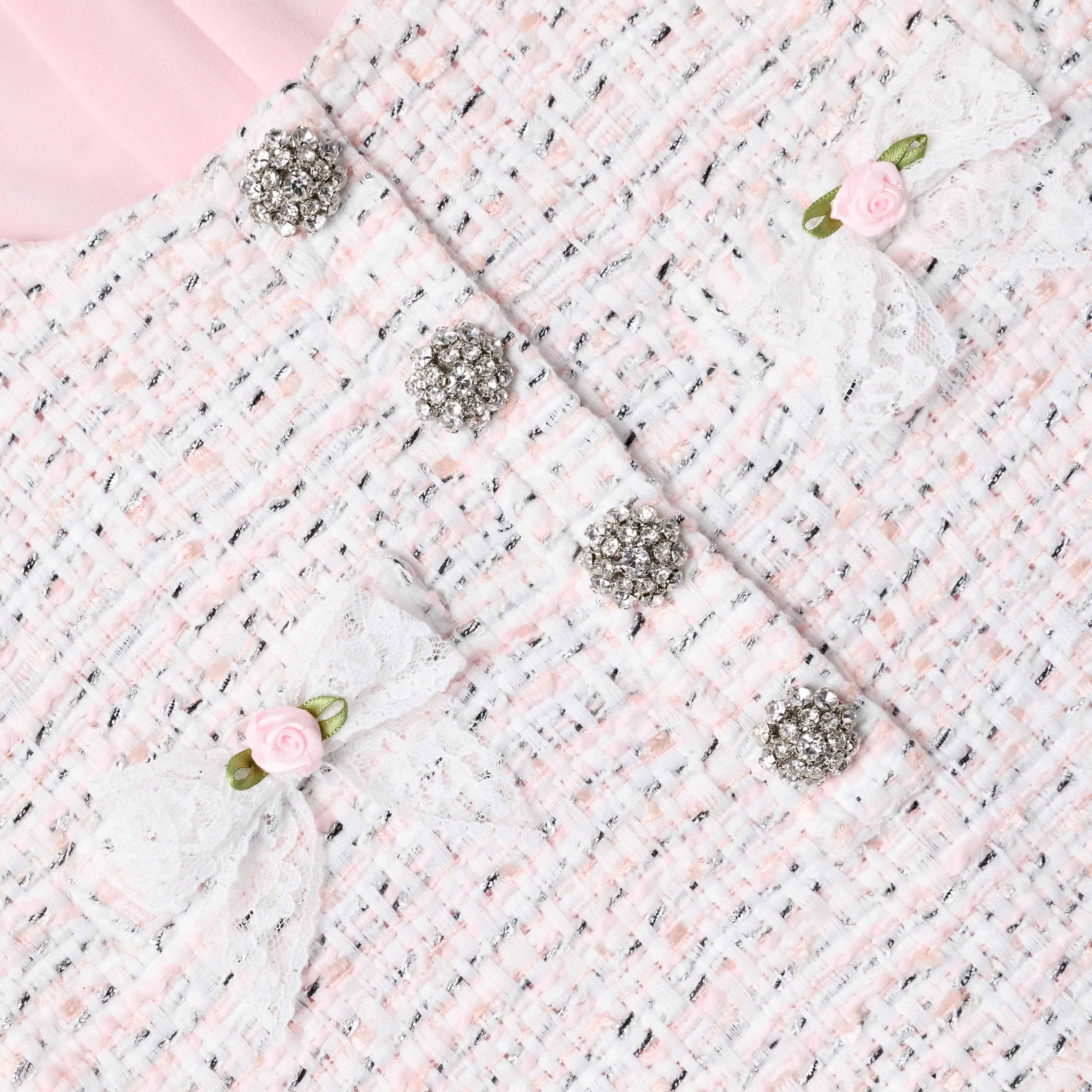 Pink Boucle Lace Bow Dress