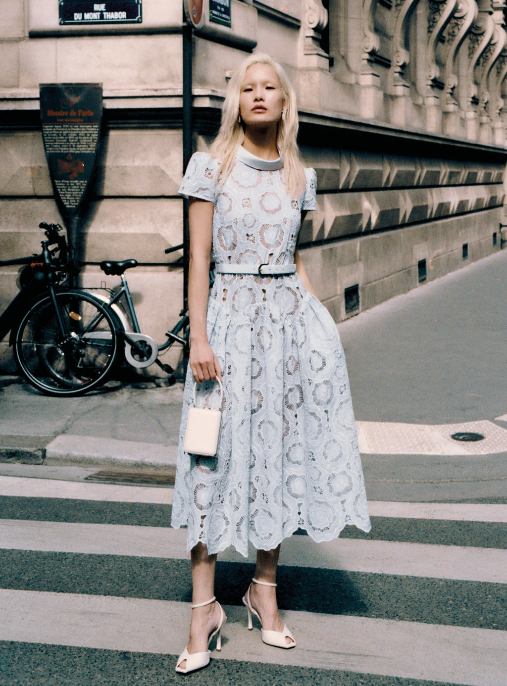 Blue Floral Lace Midi Dress