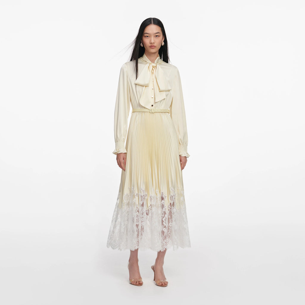 Yellow Satin Lace Midi Dress