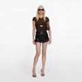 Brown Metallic Knit Wrap Top