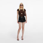 Brown Metallic Knit Wrap Top