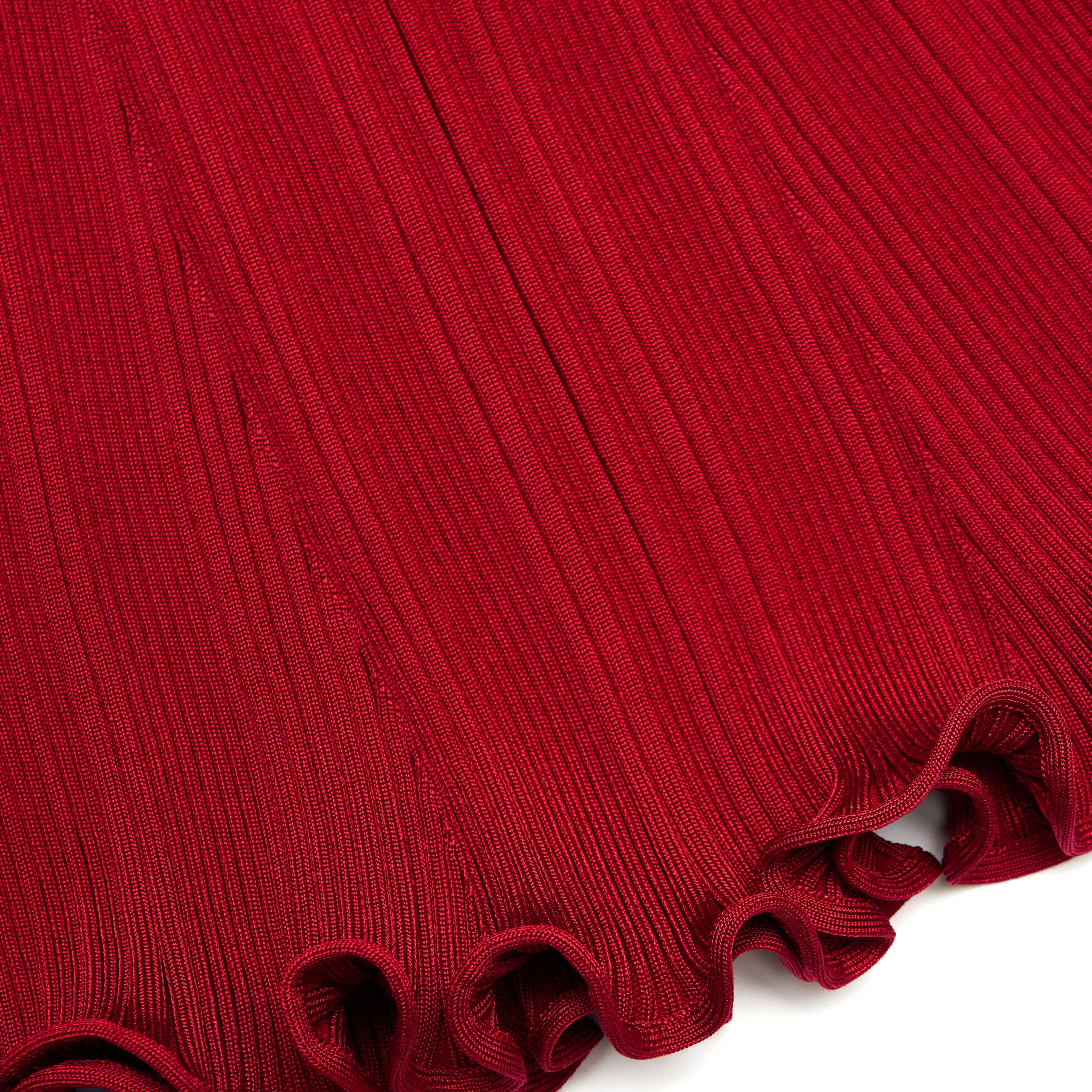 Red Pearl Trim Knit Midi Dress