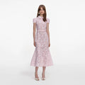 Pink Guipure Lace Midi Dress