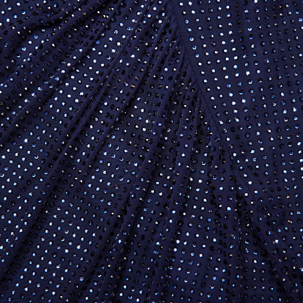 Navy Rhinestone Mesh Cut Out Midi Dress