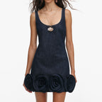 Indigo Denim 3D Flower Mini Dress