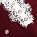 Burgundy Crepe Lace Collar Mini Dress