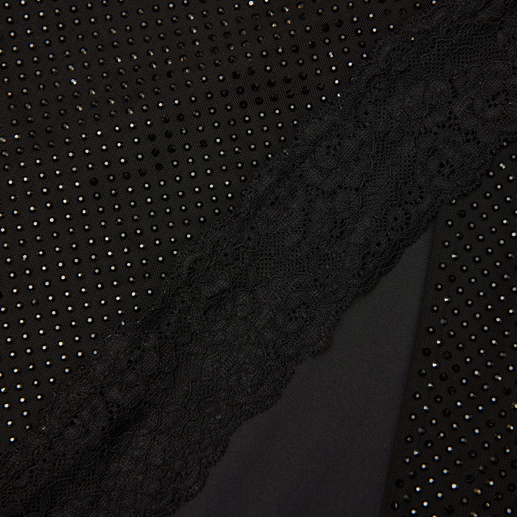 Black Rhinestone Midi Skirt