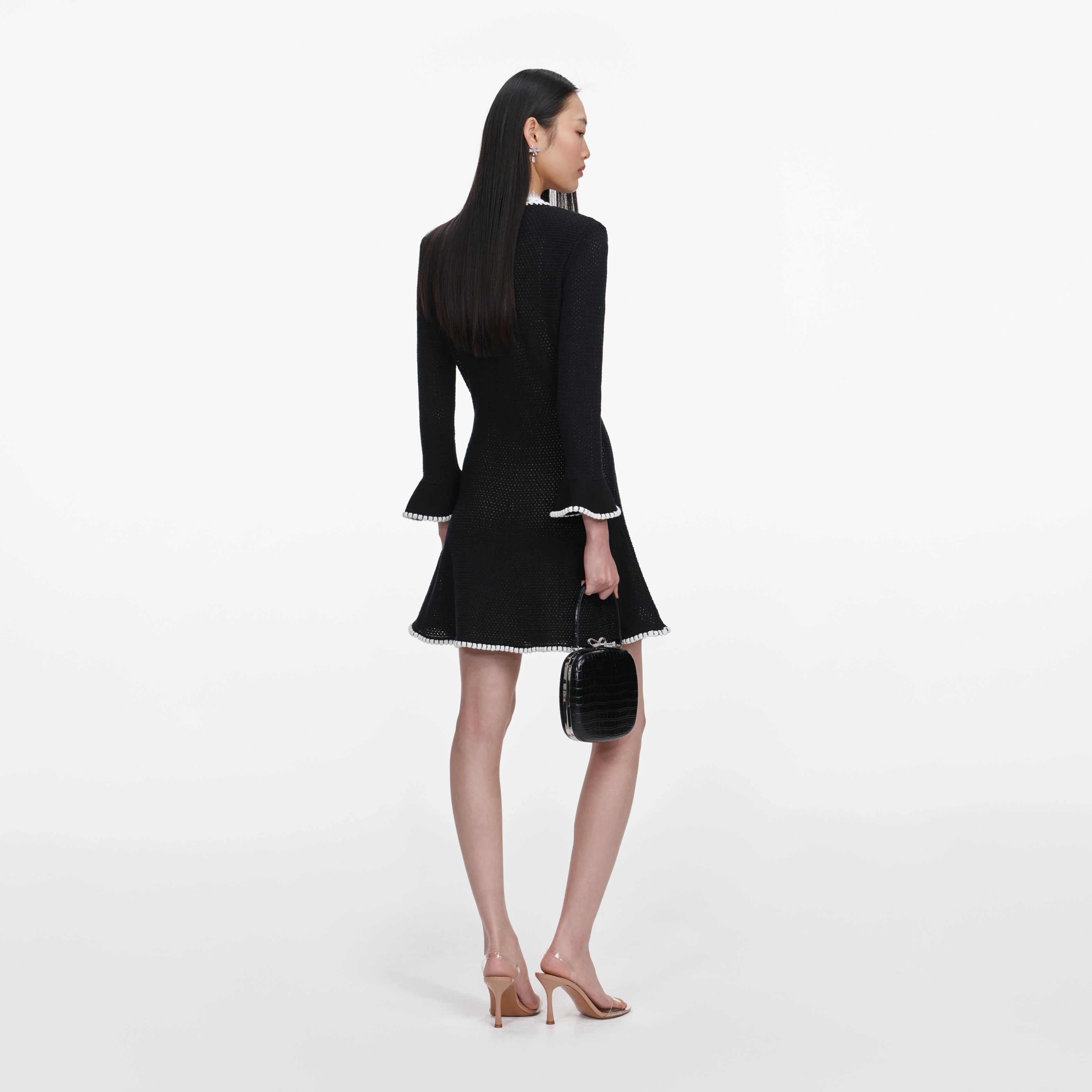 Black Lace Trim Knit Mini Dress