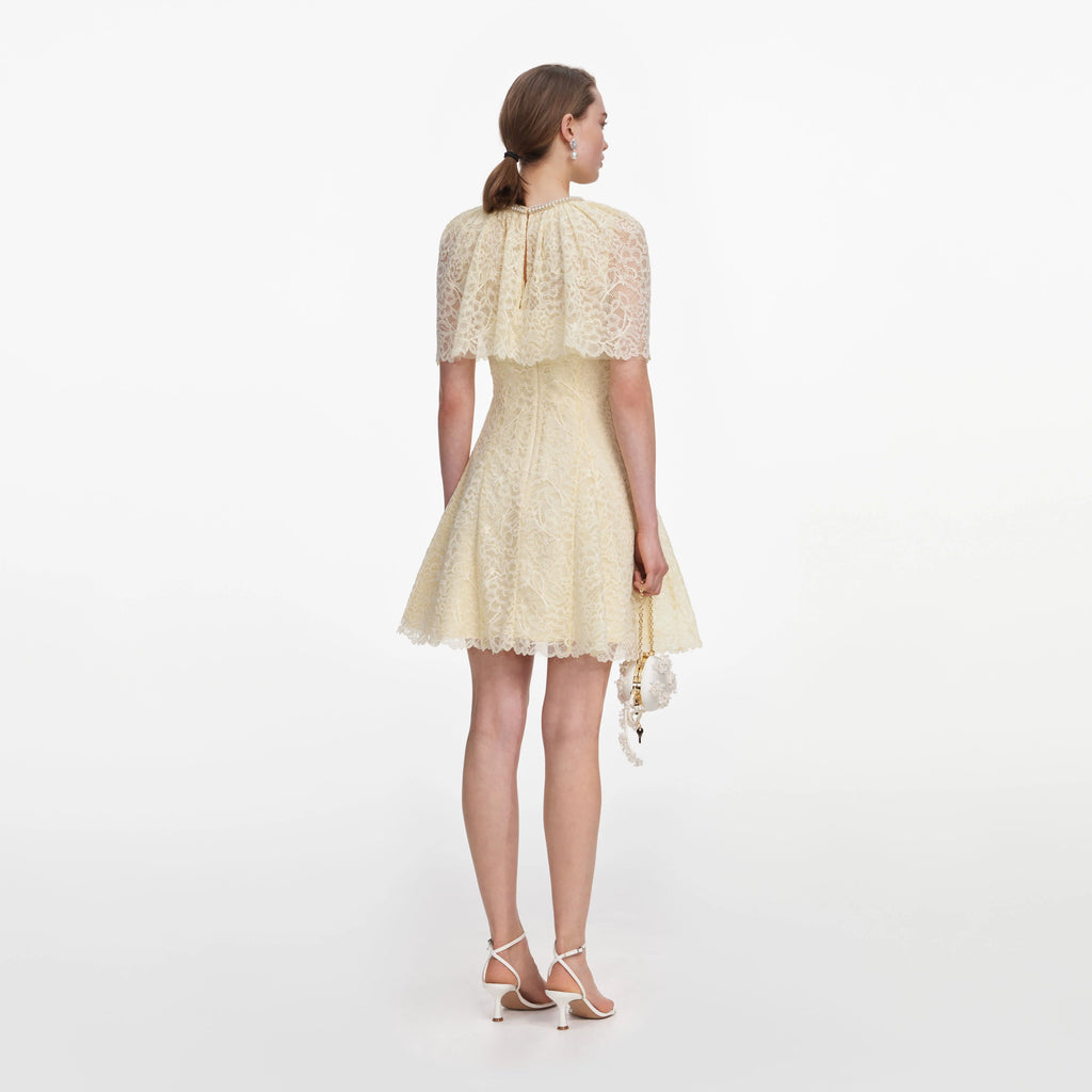 Yellow Lace Cape Mini Dress