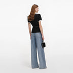 Black Crepe Contrast Frill Top