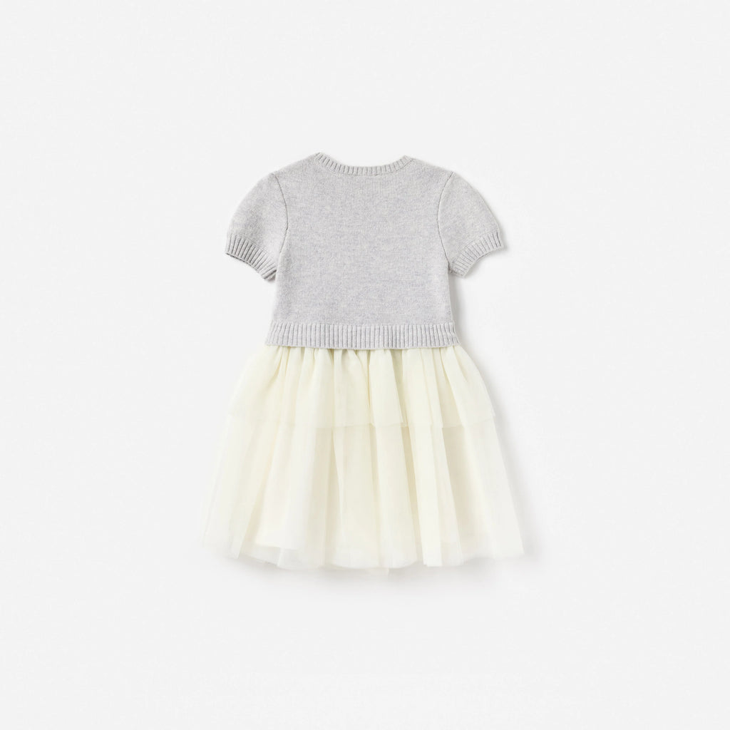 Grey Knit Tulle Dress
