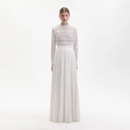 Pleated Crochet Floral Maxi Dress