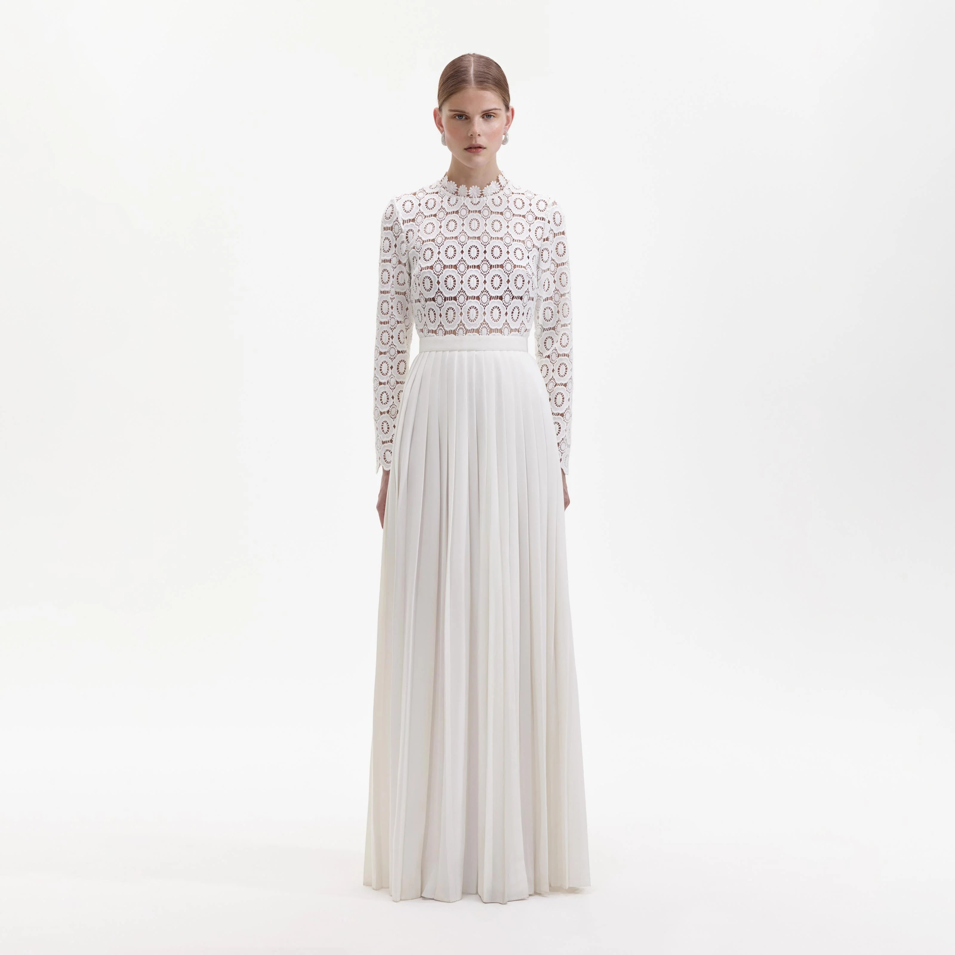 Pleated Crochet Floral Maxi Dress