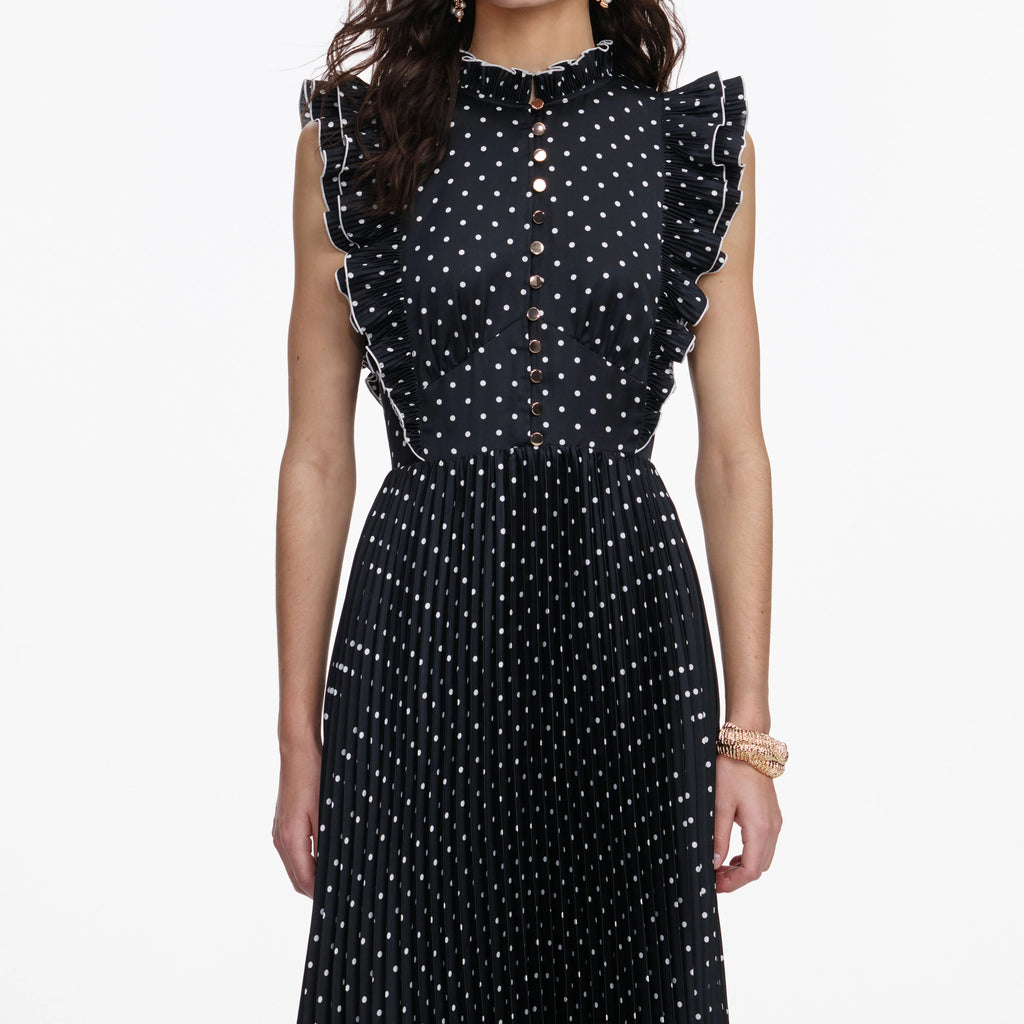 Black Polka Dot Frill Maxi Dress