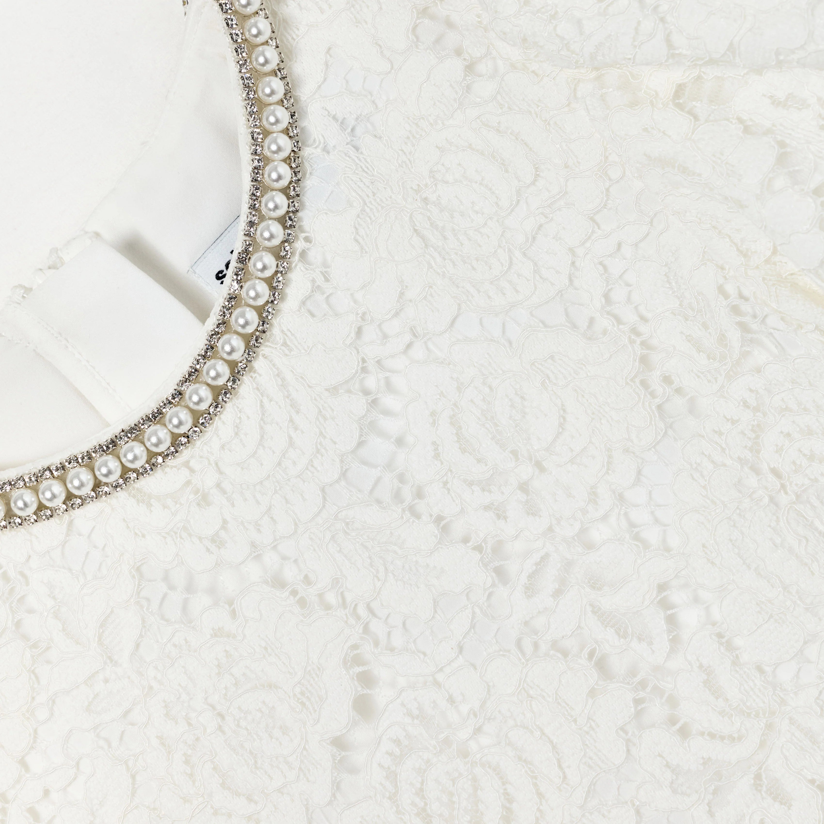 White Lace Pearl Trim Dress
