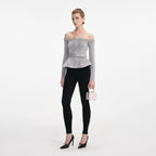 Grey Chenille Knit Crystal Trim Top