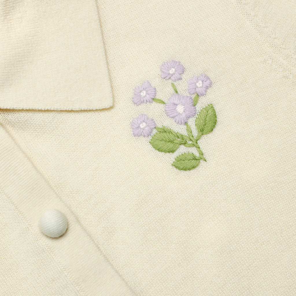 Yellow Flower Embroidered Knit Cardigan