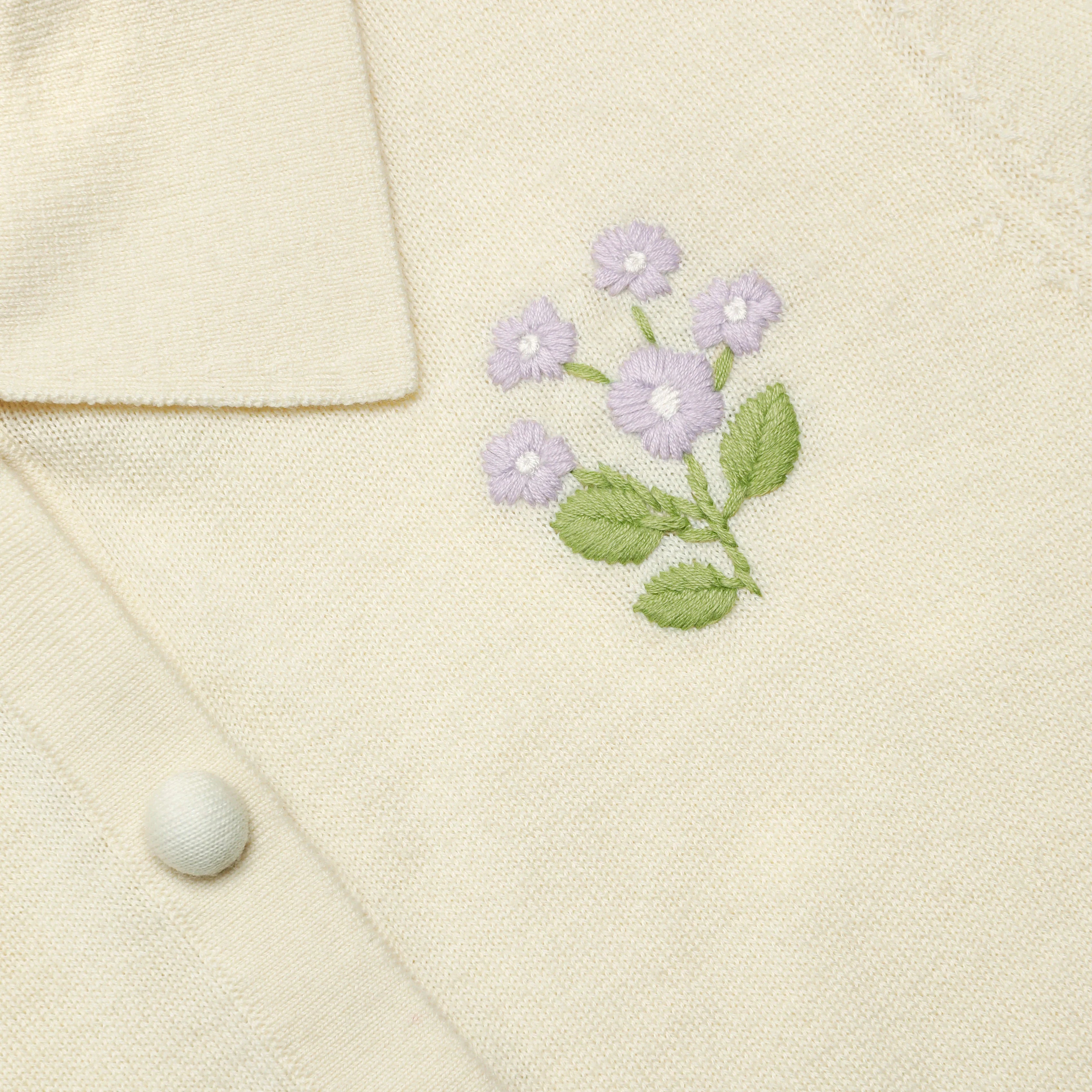 Yellow Flower Embroidered Knit Cardigan