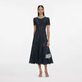 Navy Lace Embellished Midi Dress