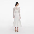 White Lace Crepe Midi Dress
