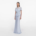Blue Lace Satin Maxi Dress