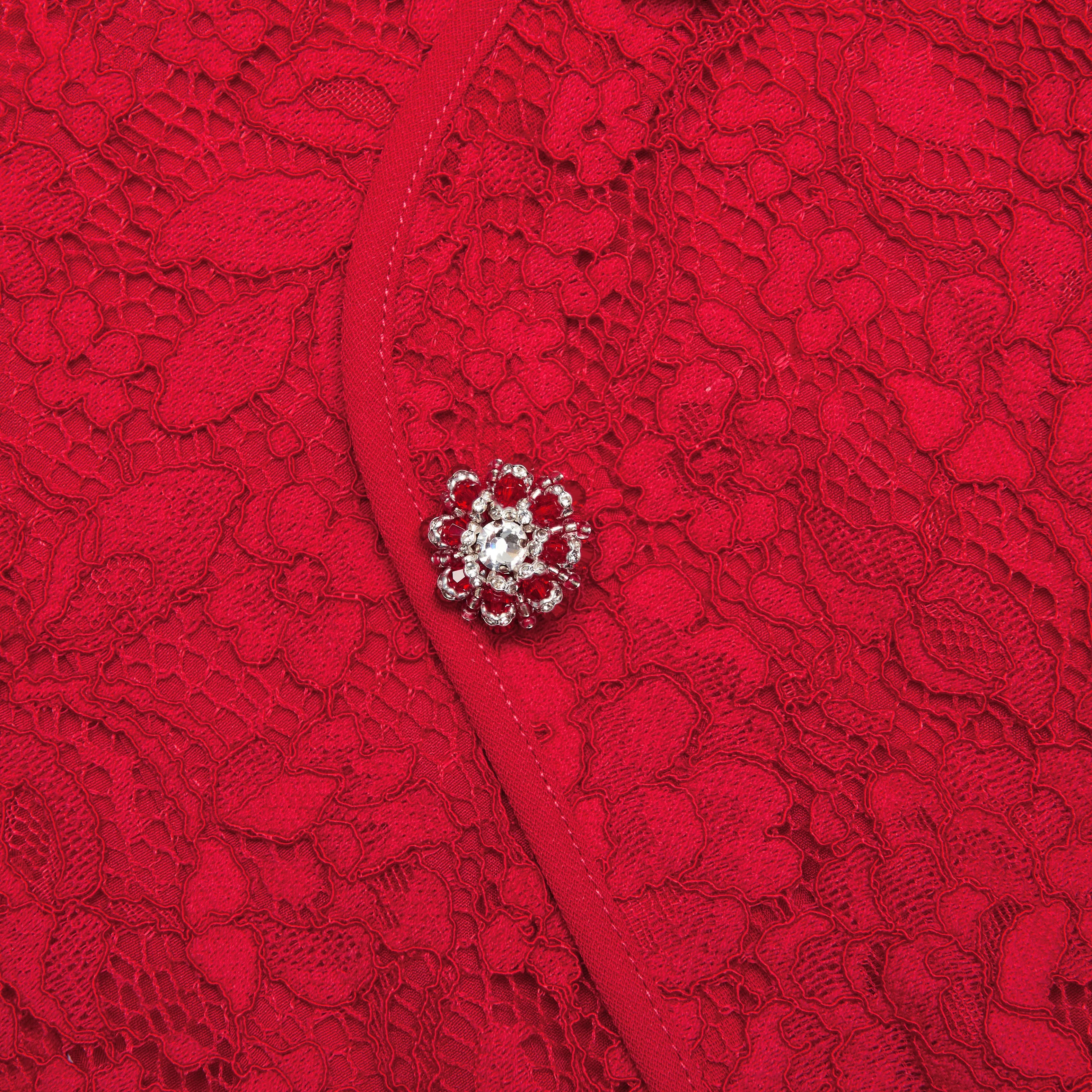 Red Fine Lace Mini Dress