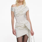Polka Dot Satin Tie Side Mini Dress