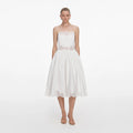 White Cotton Lace Trim Midi Dress