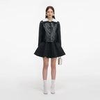 Black Leather Contrast Collar Jacket