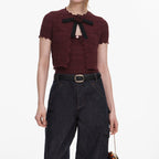 Brown Pointelle Knit Top