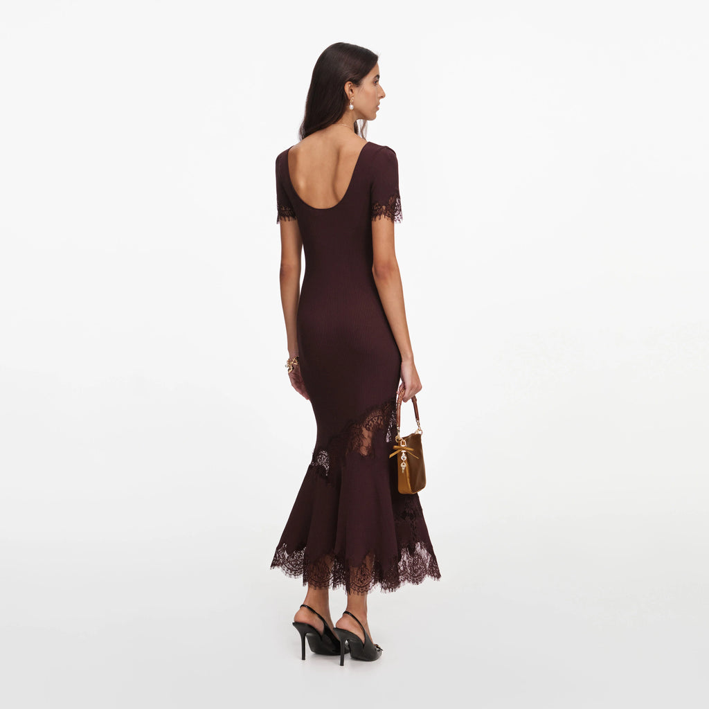 Brown Ribbed Knit Midi Dress