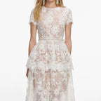 White Sequin Lace Tiered Maxi Dress