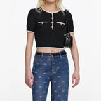 Black Pointelle Knit Top