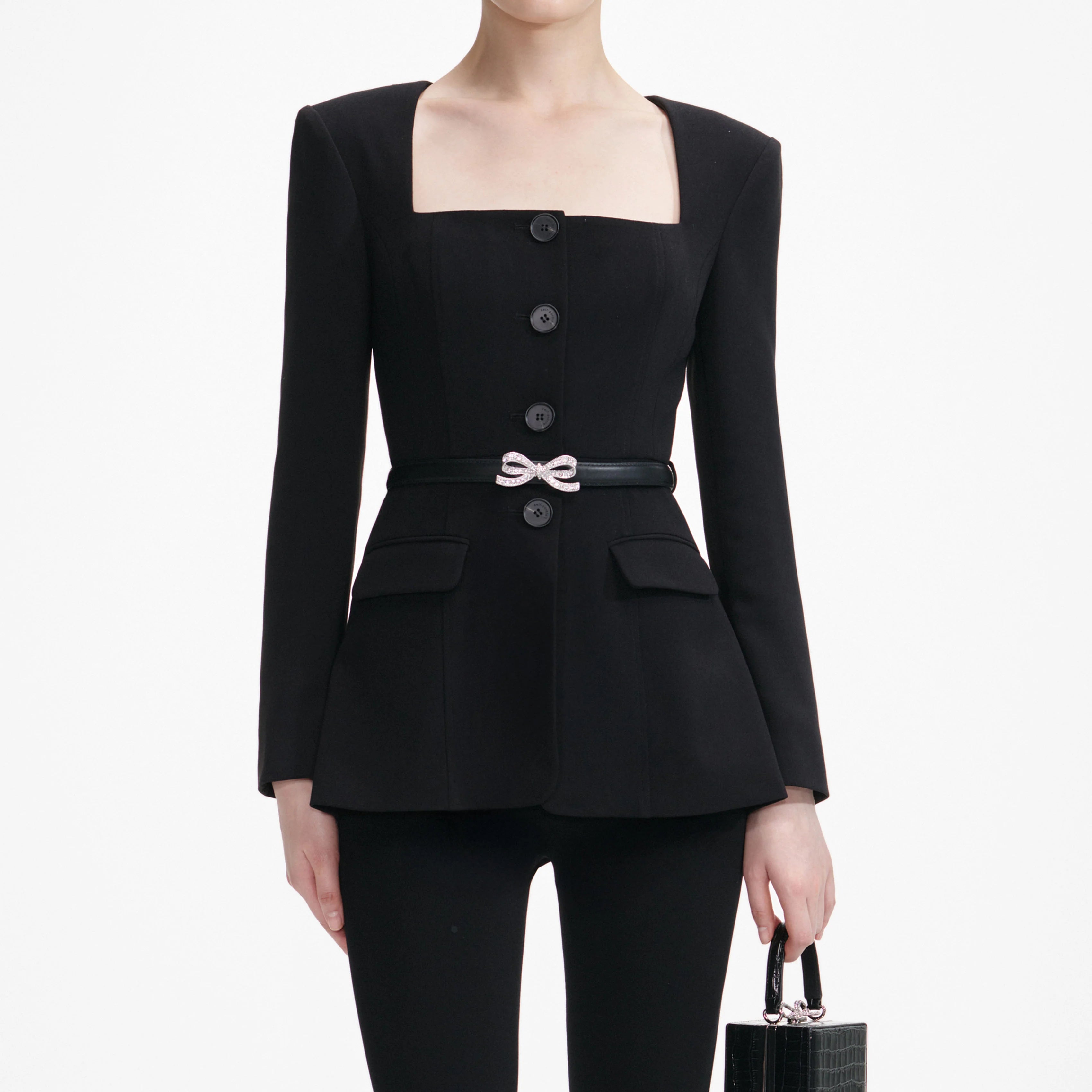 Black Crepe Tailored Top