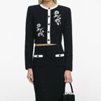 Black Floral Textured Knit Jacket