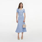 Blue Ribbed Knit Midi Dress