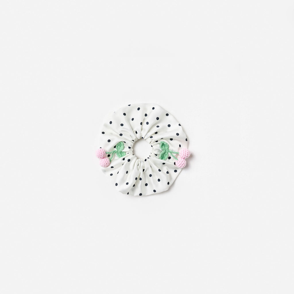 Cream Polka Dot Cherry Scrunchie